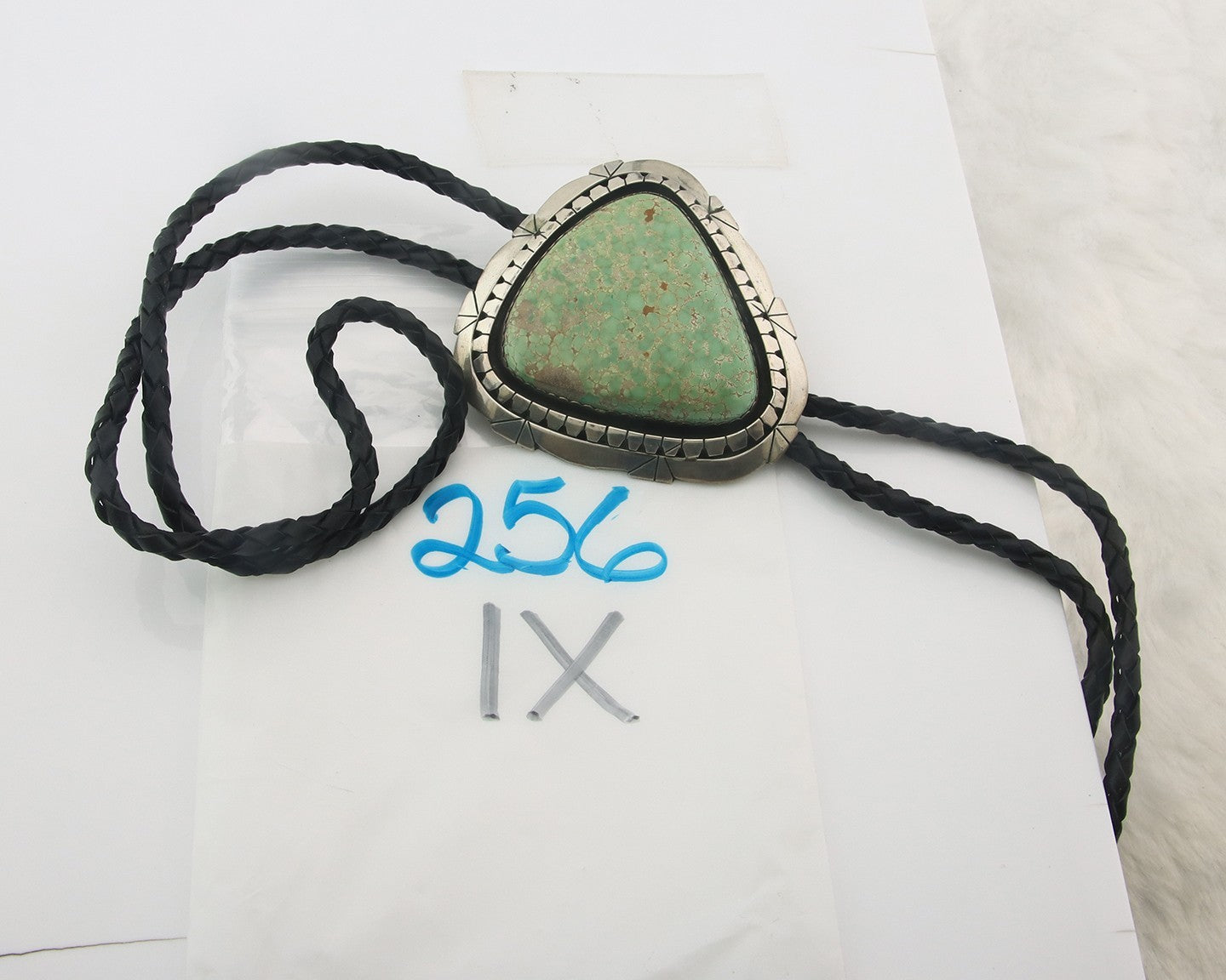 Navajo Bolo Tie Sterling Green Turquoise Vintage Authentic Traditional