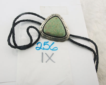Navajo Bolo Tie Sterling Green Turquoise Vintage Authentic Traditional