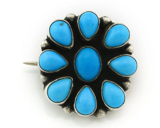 Navajo Handmade Pin Sterling Silver Turquoise Vintage Artist Signed M