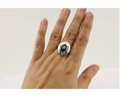 Navajo Handmade Ring 925 Silver Blue Turquoise Artist Signed BF C.80's