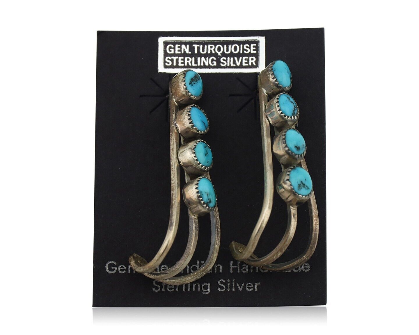 Navajo Dangle Handmade Earrings 925 Silver Blue Turquoise Native Artist C.80's