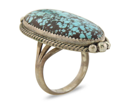 Navajo Ring 925 Sterling Spiderweb Blue Turquoise Native Artist C.80's Size 9.5