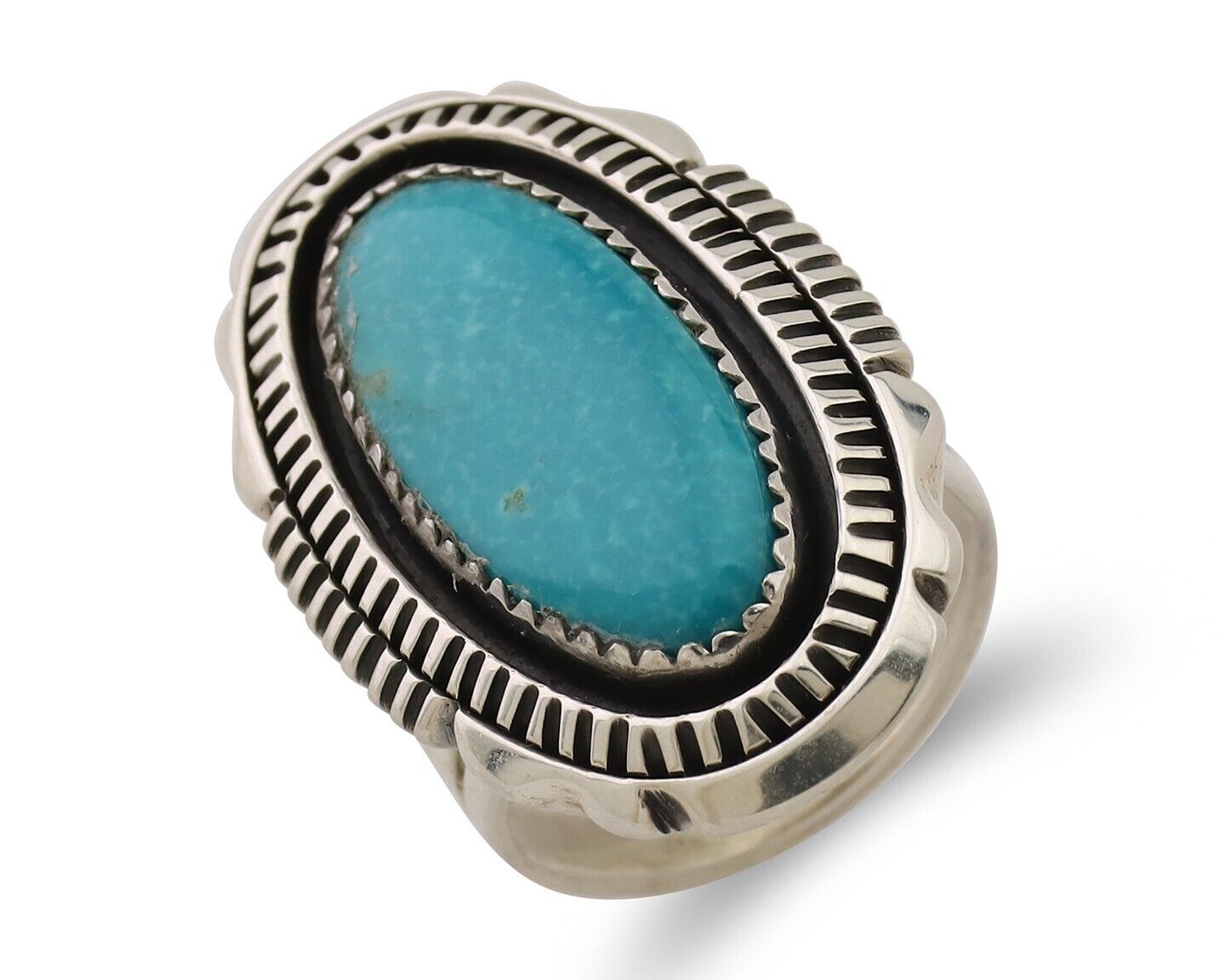 Navajo Hamdmade Ring 925 Silver Southwest Turquoise Signed V C.80's