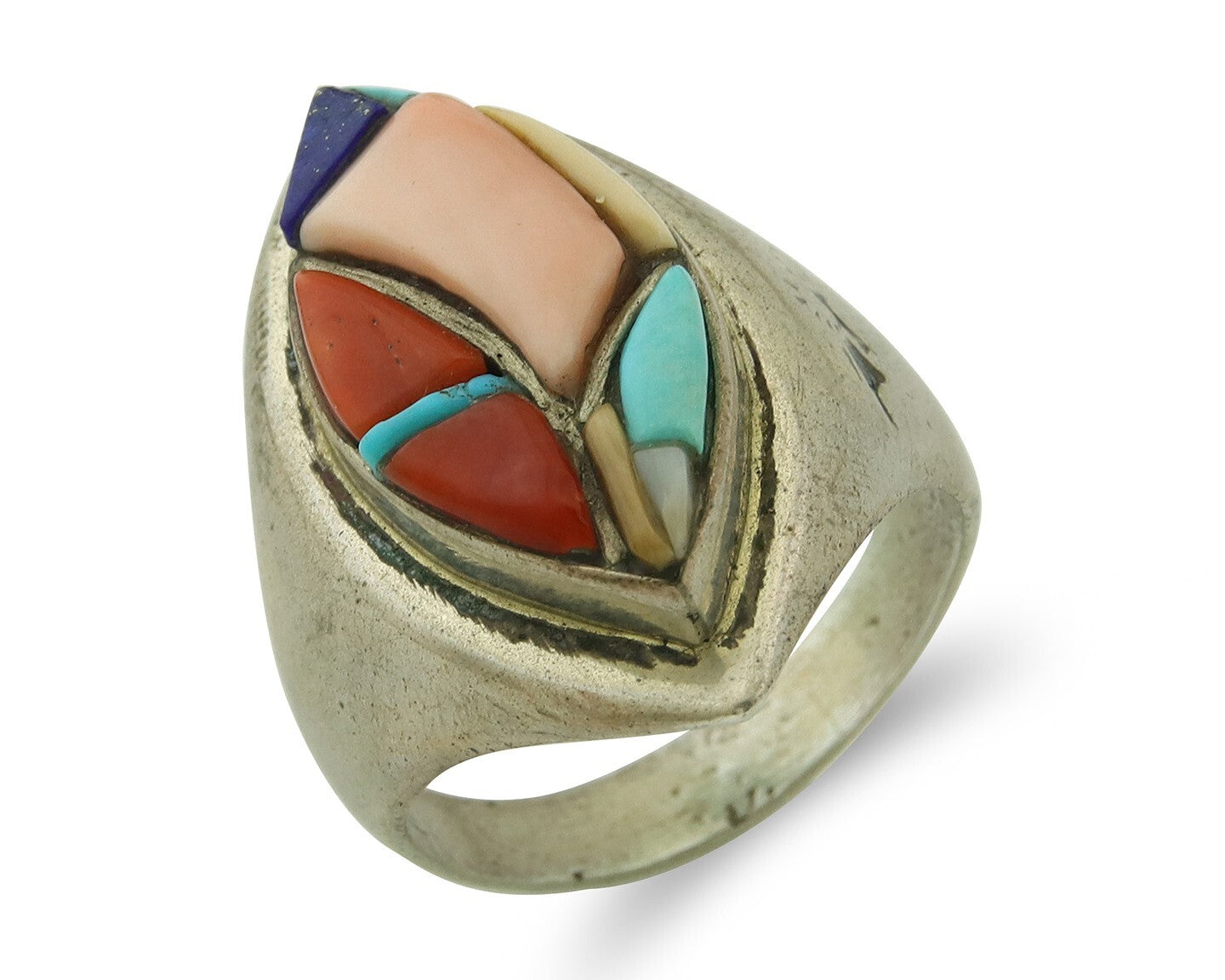 Vintage Navajo Ring 925 Sterling Natural Gemstone Signed Ken Romero Size 11
