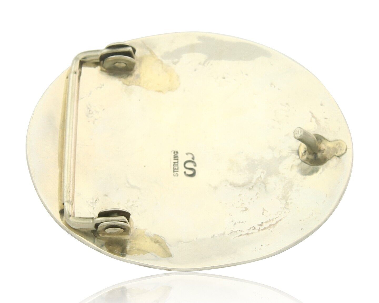 Vintage Navajo Belt Buckle 925 Sterling Silver Inlaid Gemstone Stanely Bain