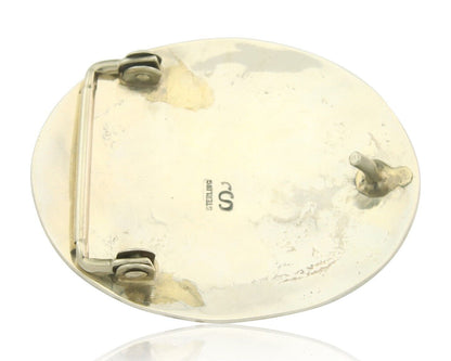 Vintage Navajo Belt Buckle 925 Sterling Silver Inlaid Gemstone Stanely Bain