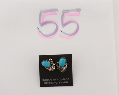 Navajo Handmade Earrings 925 Silver Natural Turquoise Native Artist C.80's