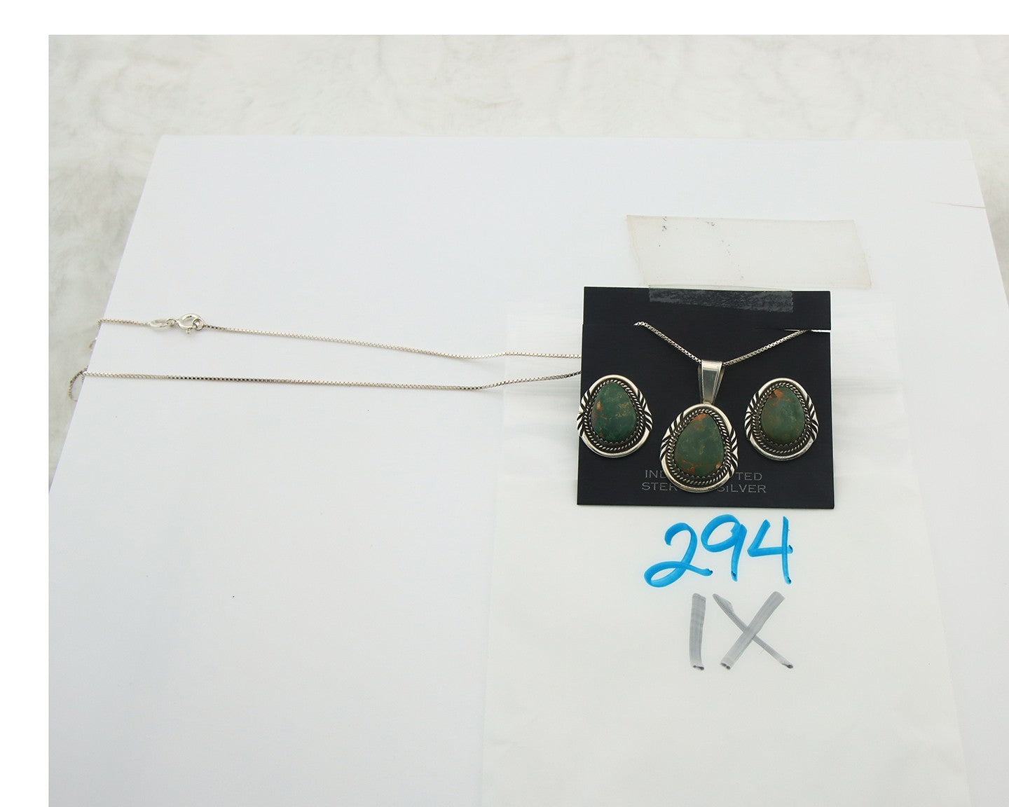 Navajo Necklace Earrings Set Sterling Silver Turquoise Vintage Authentic Sign AB