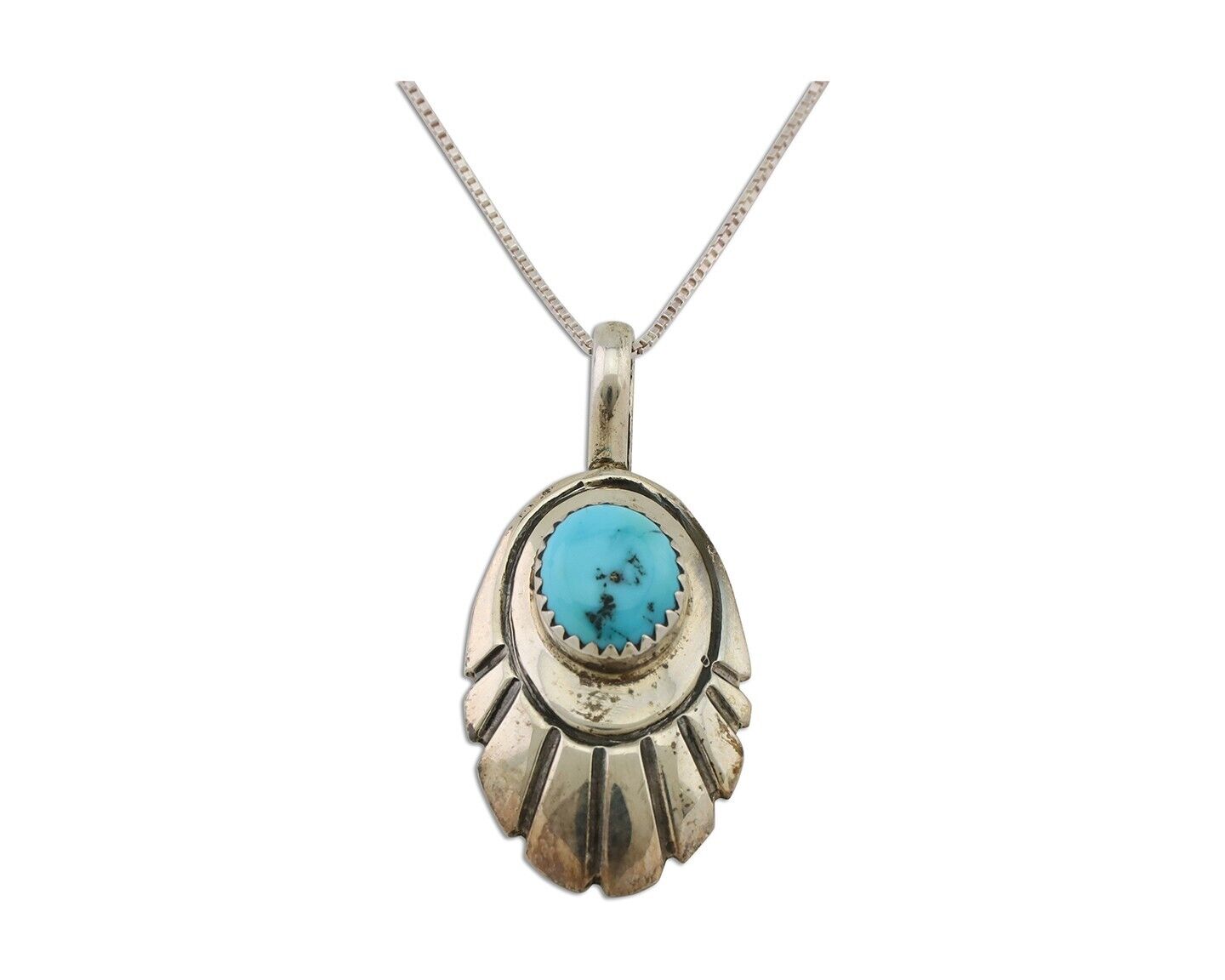 Navajo Necklace Pendant 925 Silver Turquoise Native American Artist C.80's