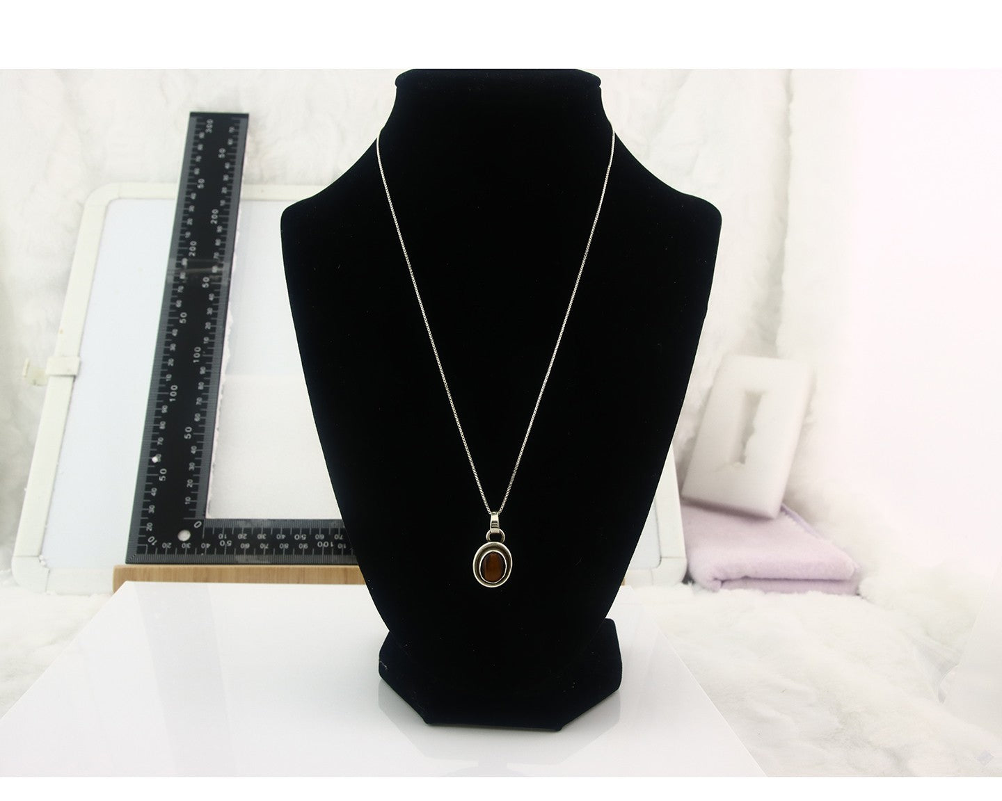 Navajo Sterling Silver Necklace Authentic Tiger Eye Sapphire Vintage Handmade