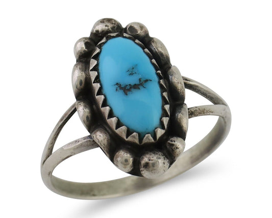 Navajo Handmade Ring 925 Silver Sleeping Beauty Turquoise Artist Signed SC C80s