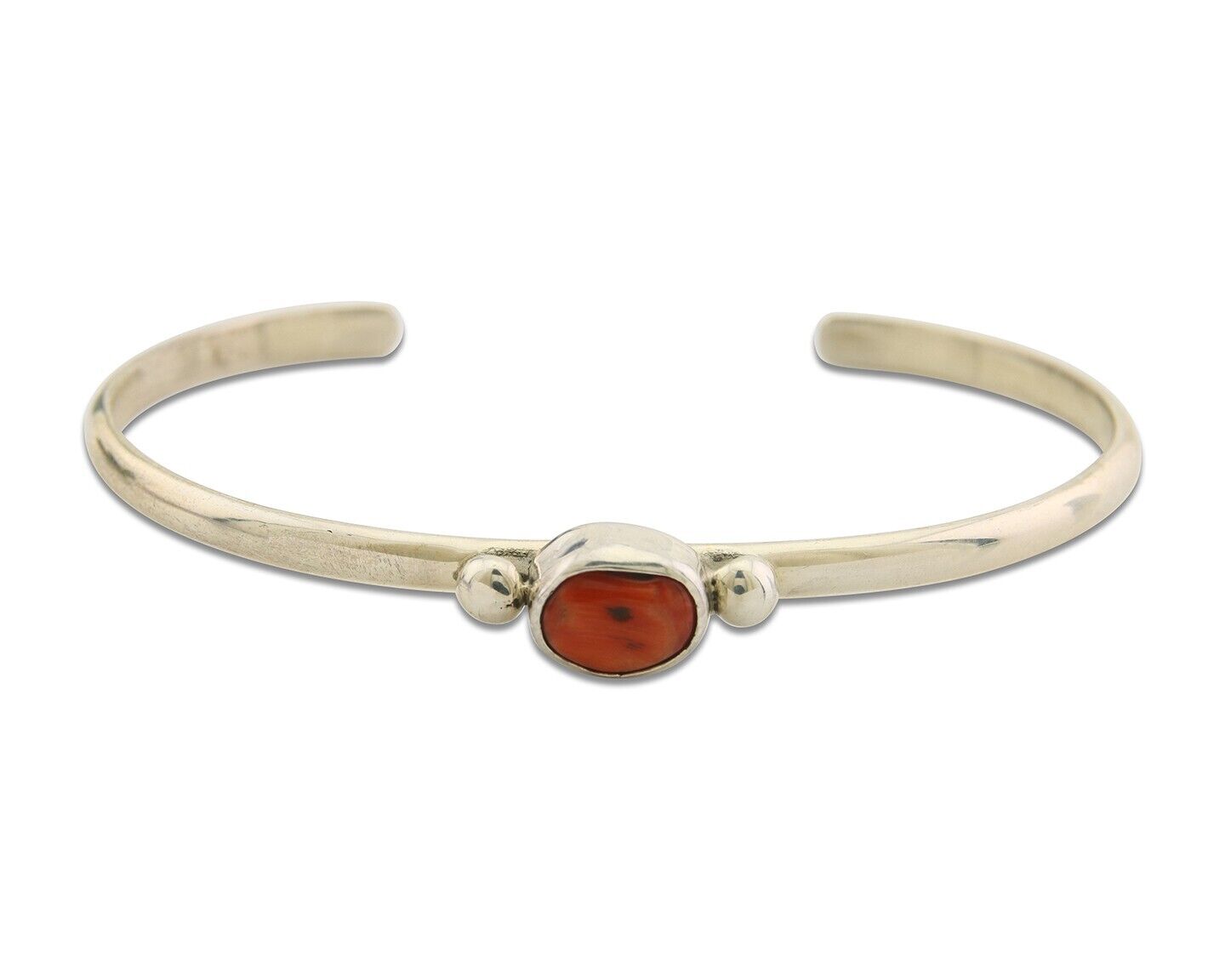 Navajo Bracelet .925 Silver Natural Red Coral Cuff Native American Artist C.80's