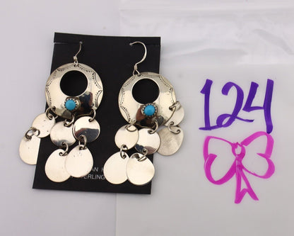 Navajo Dangle Handmade Earrings 925 Silver Blue Turquoise Native Artist C.80's