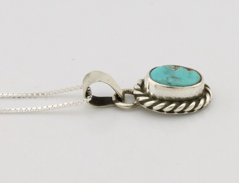 Navajo Necklace 925 Silver Natural Kingman Turquoise Native Artist C.2008