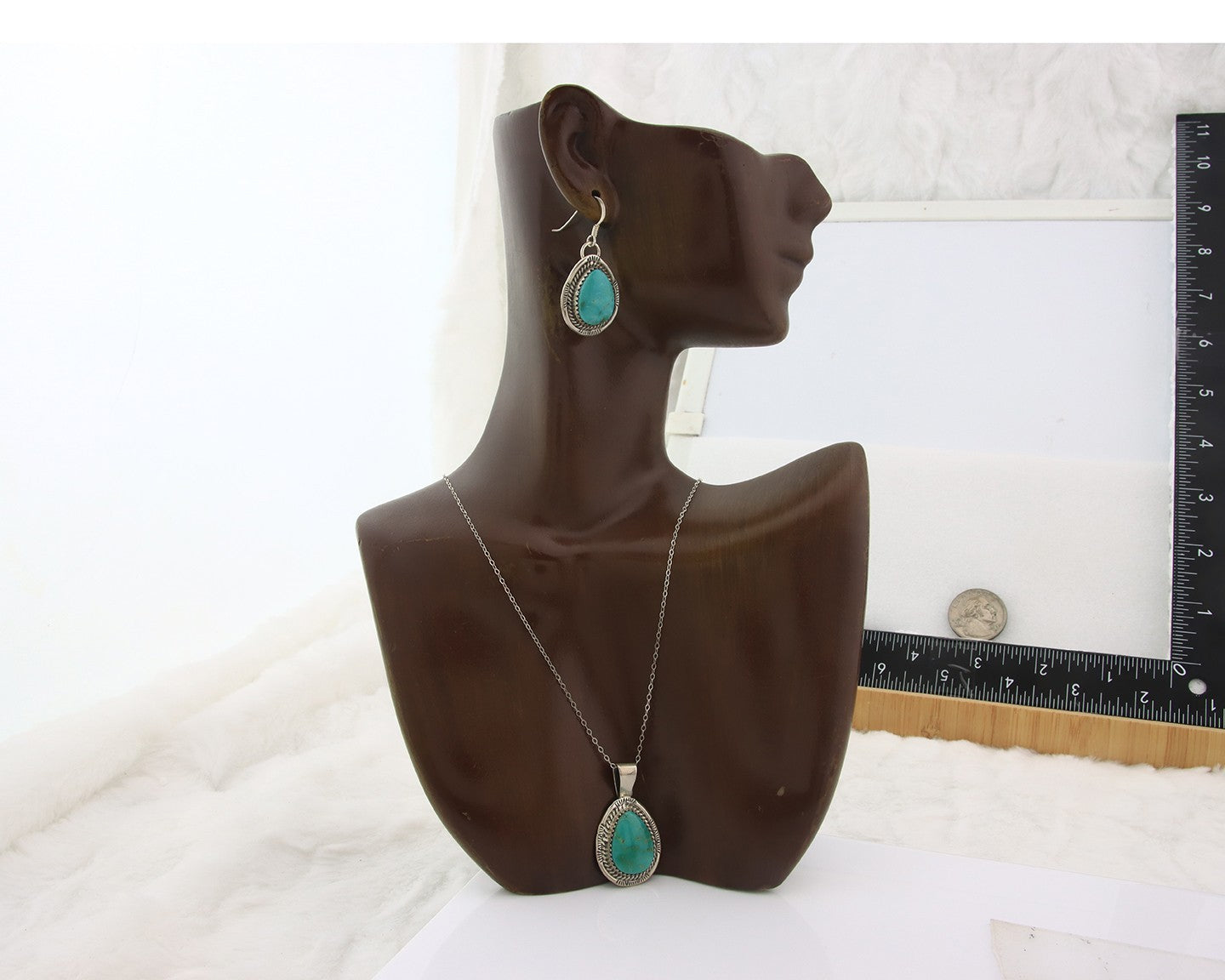 Navajo Necklace Earrings Set Sterling Silver Turquoise Vintage Signed Begay