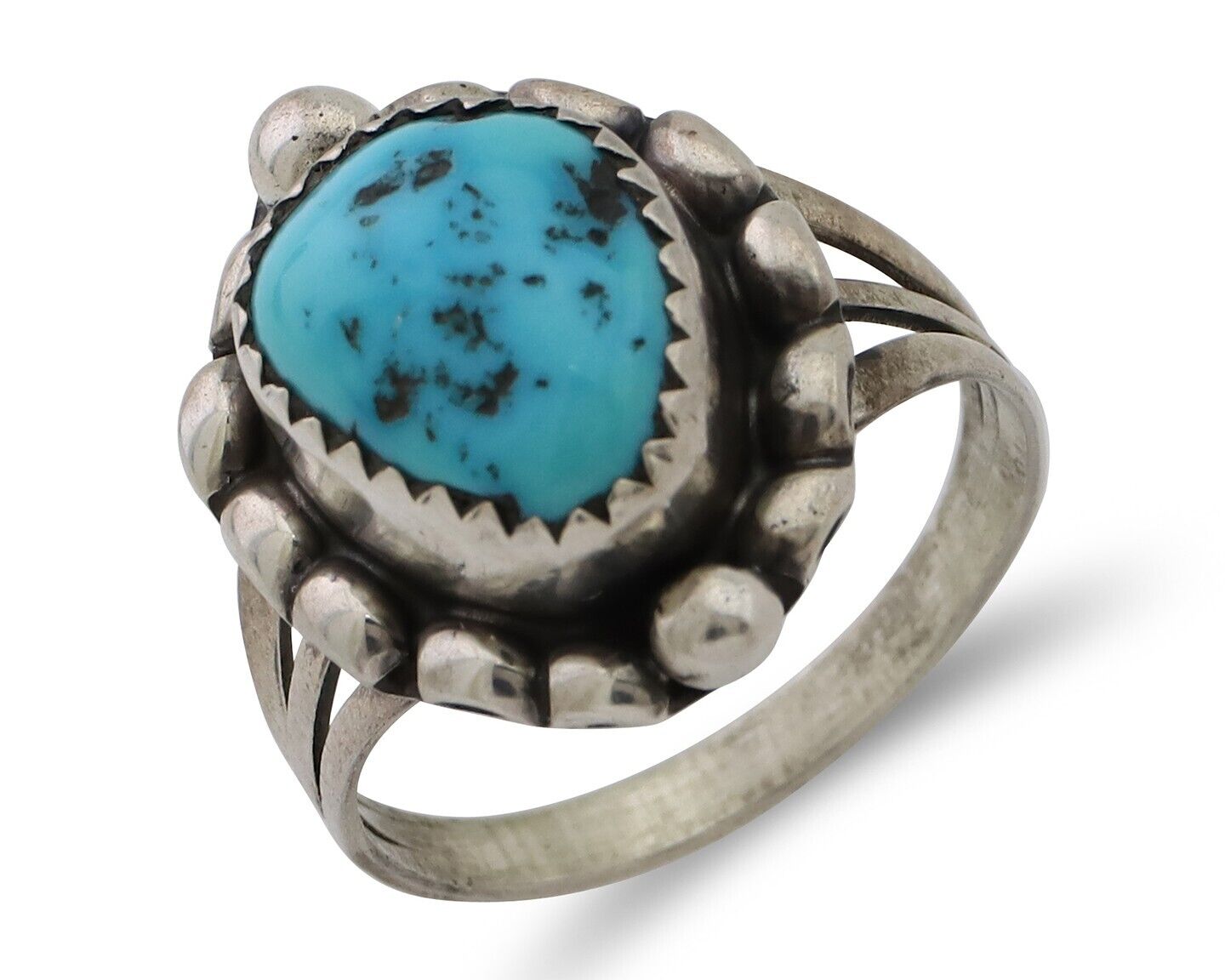 Navajo Ring 925 Silver Sleeping Beauty Turquoise Artist Signed SC C.80's