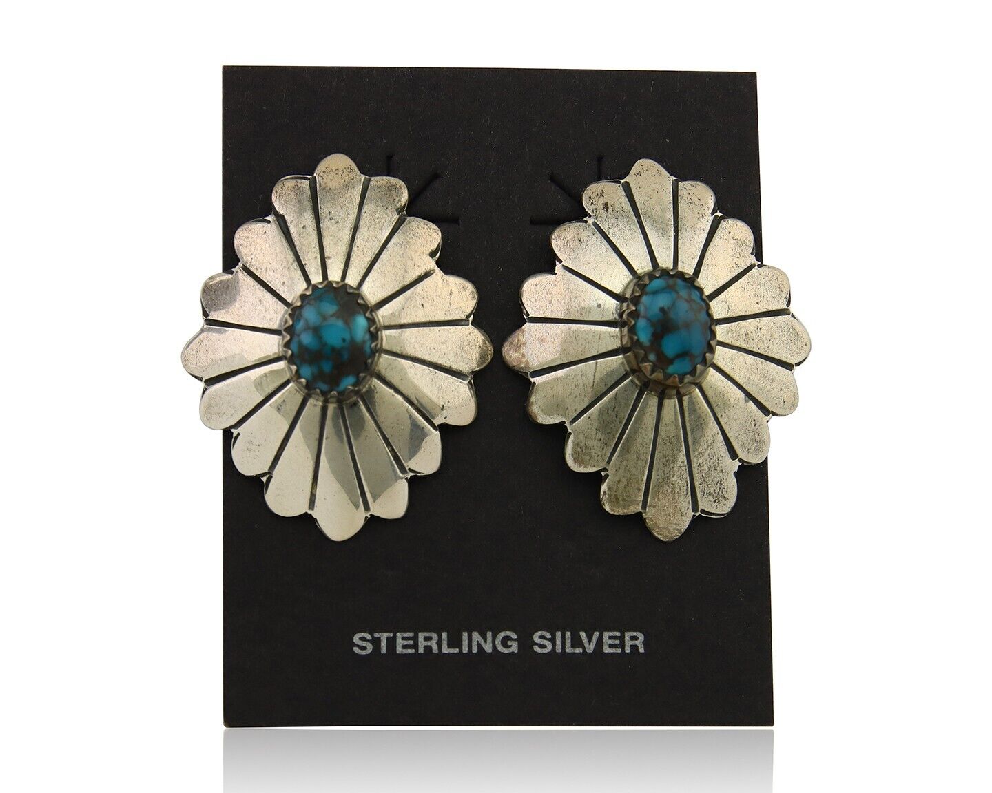 Navajo Bracelet 925 Silver Concho Hand Stamped Turquoise Native Artist C.80's