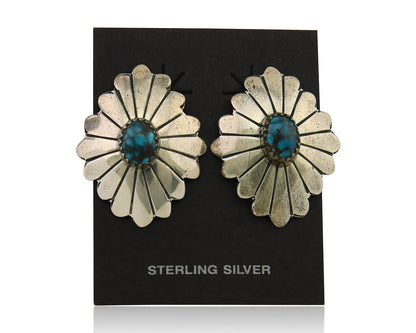 Navajo Bracelet 925 Silver Concho Hand Stamped Turquoise Native Artist C.80's