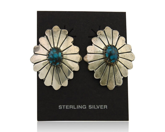 Navajo Bracelet 925 Silver Concho Hand Stamped Turquoise Native Artist C.80's