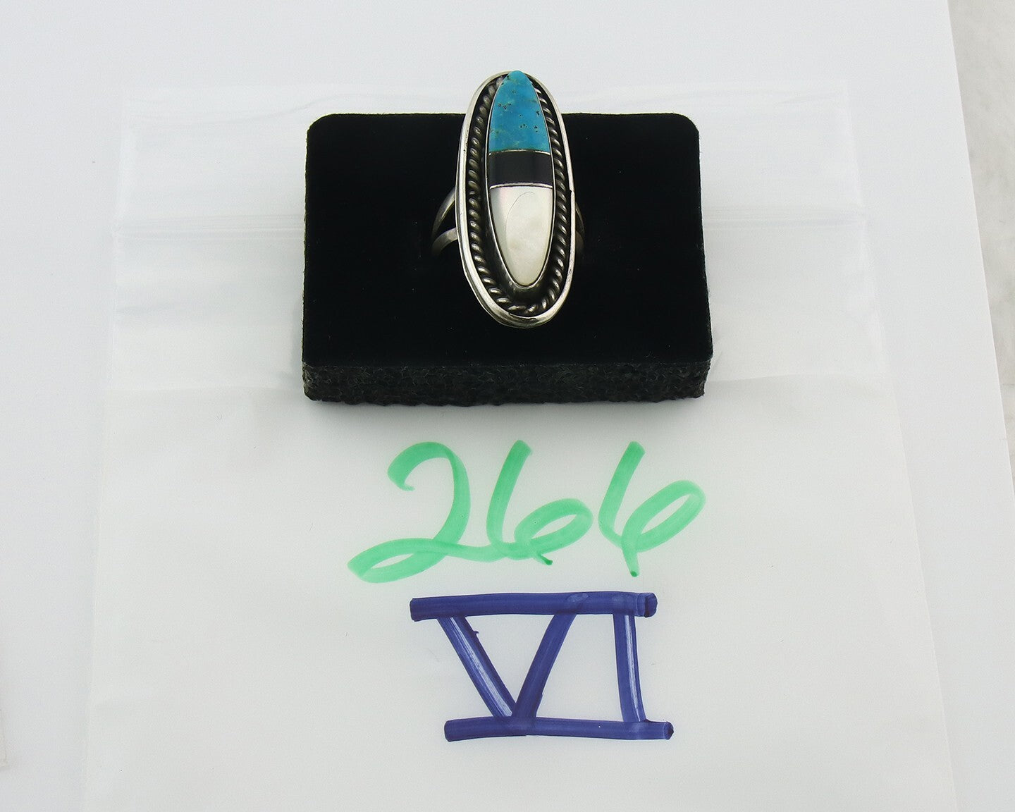 Vintage Navajo Ring 925 Sterling Silver Turquoise Signed Wilbur Yazzie Size 8.0