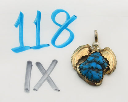 Navajo Pendant Sterling Silver & Gold Natural Blue Turquoise Authentic Native