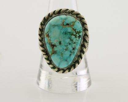 Men Navajo Ring 925 Silver Natural Slab Turquoise Signed Sunset C.80's
