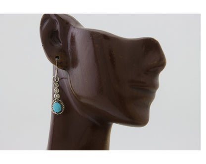 Navajo Earrings 925 Silver Blue Turquoise Artist Signed DB C.80's