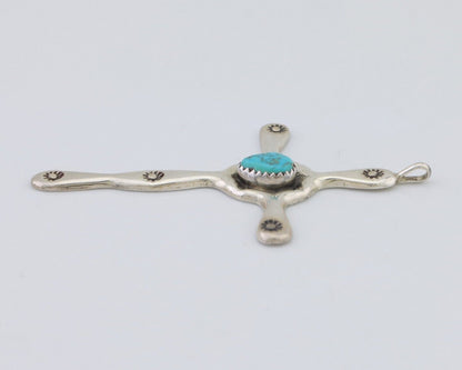 Navajo Cross Pendant 925 Silver Turquoise Hand Stamped Native American C.80's