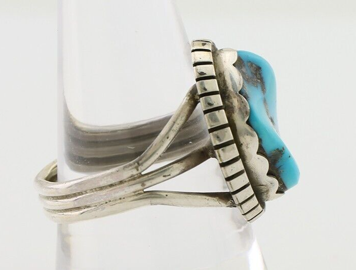 Navajo Ring 925 Silver Natural Blue Turquoise Signed Tony Guerro C.80's