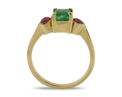 Natural Mined Emerald & Burma Ruby Ring 1.30 ct 18k Solid Gold