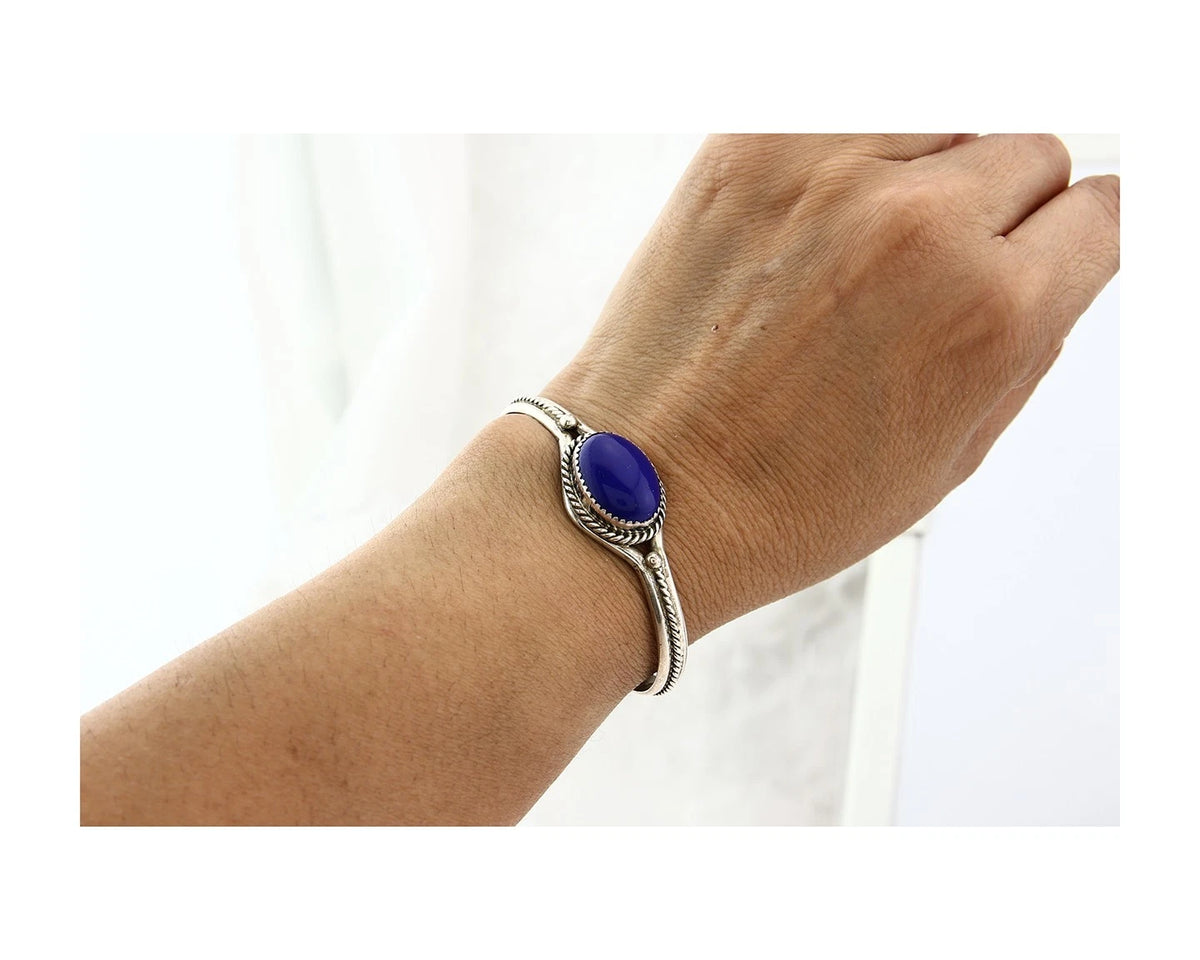 Navajo Cuff Bracelet Sterling Silver Lapis Vintage Signed Yazzie C.80's