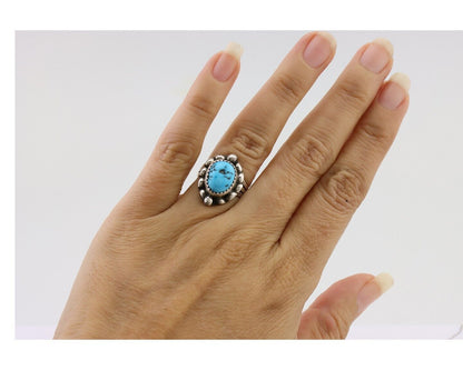 Navajo Ring 925 Silver Sleeping Beauty Turquoise Artist Signed SC C.80's