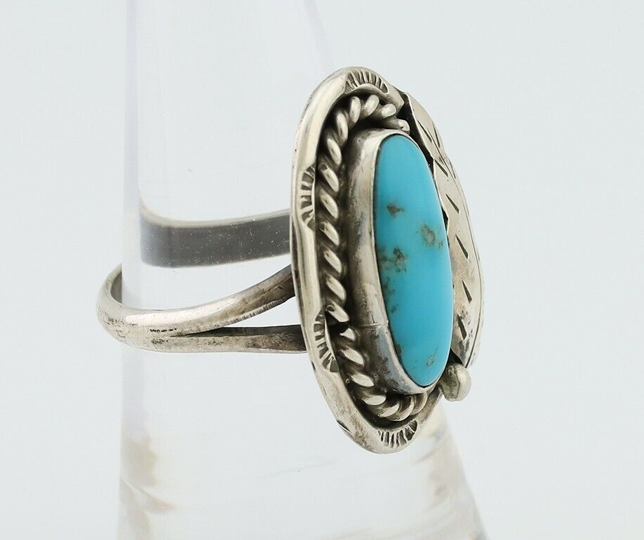 Navajo Handmade Ring 925 Silver Natural Turquoise Signed Jason Livingston C.80's