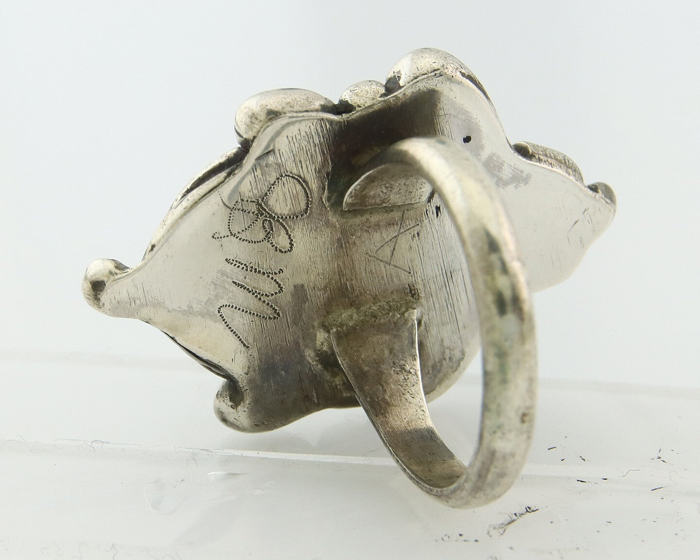 Traditional Navajo Ring Sterling Silver Authentic Turquoise Signed JM Size 6.75