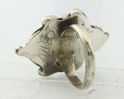 Traditional Navajo Ring Sterling Silver Authentic Turquoise Signed JM Size 6.75