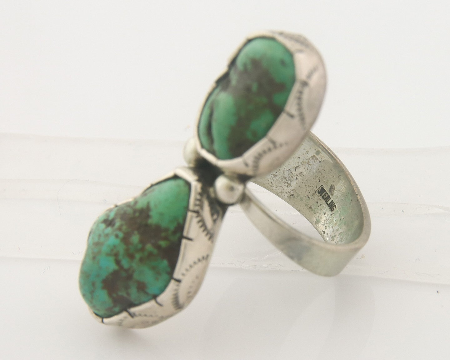 Vintage Navajo Ring 925 Sterling Authentic Turquoise Handmade Size 8.0