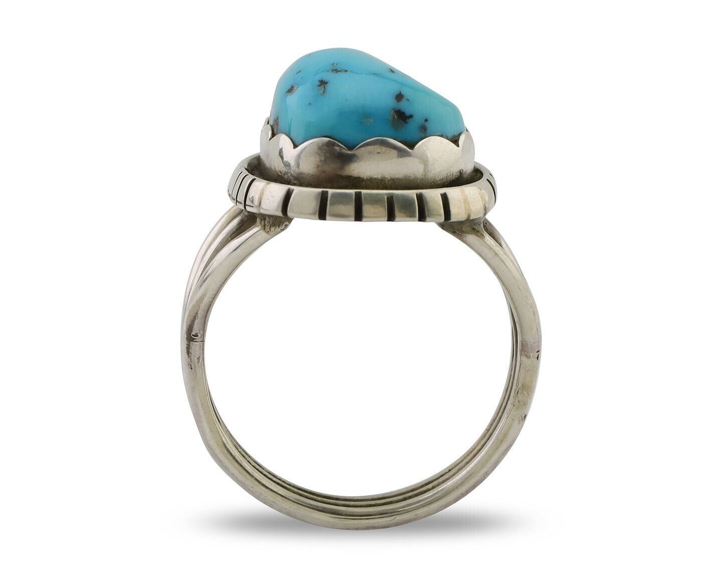 Navajo Ring 925 Silver Natural Blue Turquoise Signed Tony Guerro C.80's