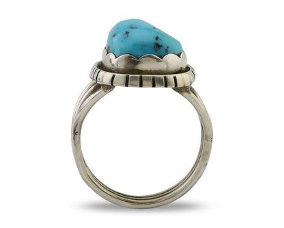 Navajo Ring 925 Silver Natural Blue Turquoise Signed Tony Guerro C.80's