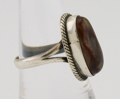 Navajo Handmade Ring 925 Silver Natural Fire Opal Native Artist Size 8.0 C.80's