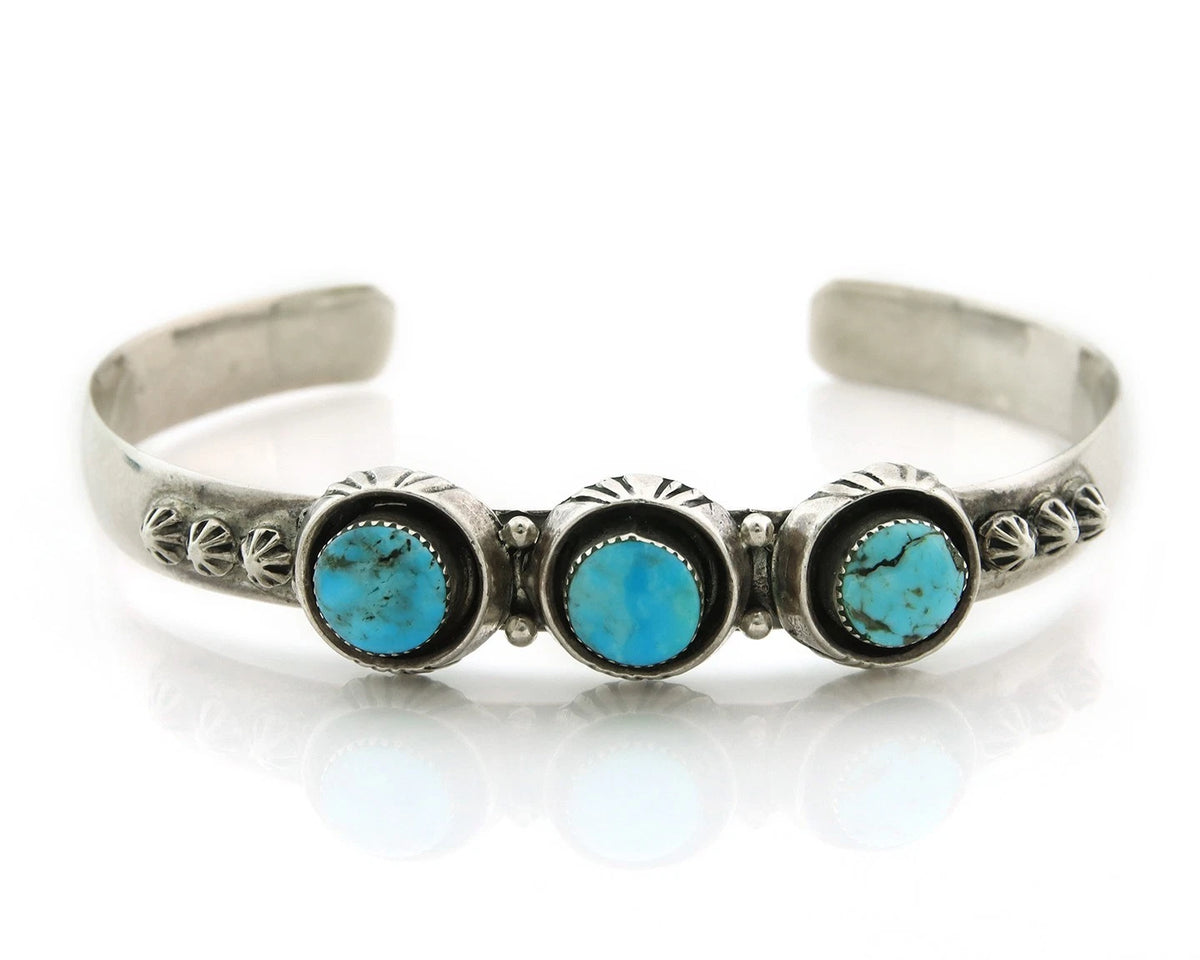 Navajo Cuff Bracelet 925 Sterling Silver Vintage Turquoise Running Bear