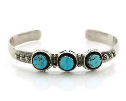 Navajo Cuff Bracelet 925 Sterling Silver Vintage Turquoise Running Bear