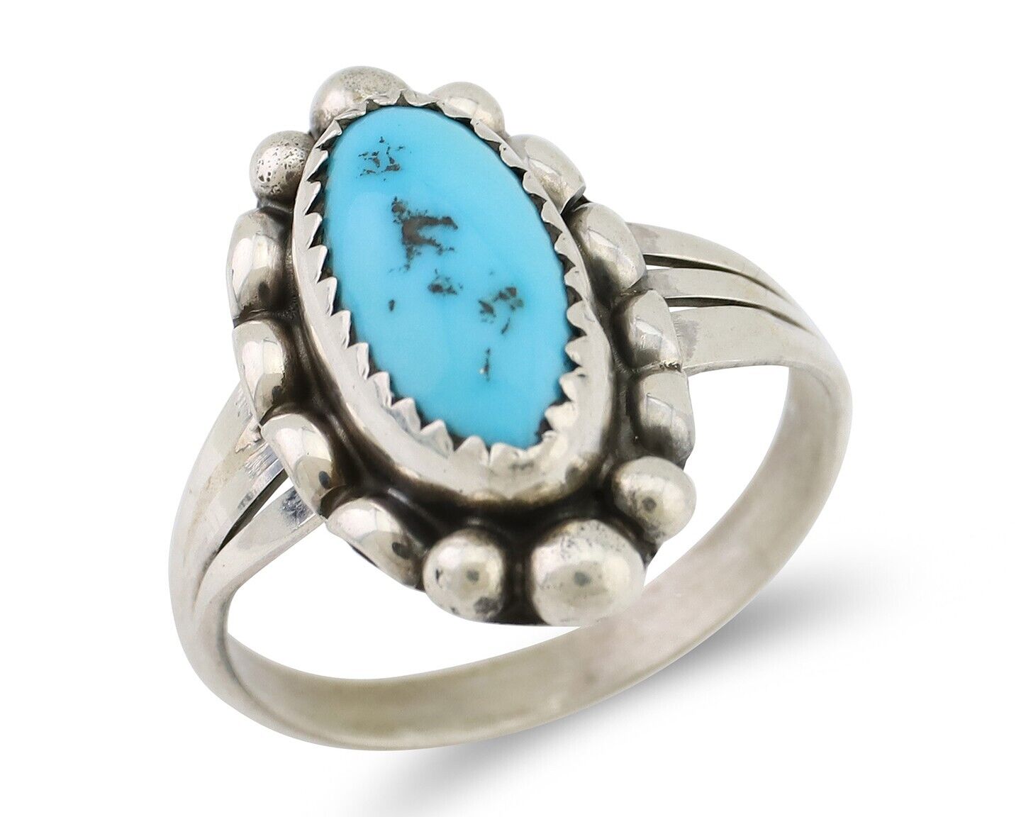 Navajo Ring 925 Silver Sleeping Beauty Turquoise Artist Signed SC C.80's