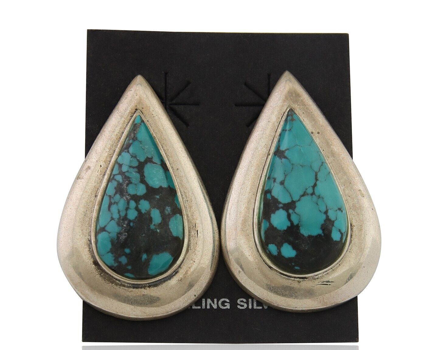 Navajo Dangle Earrings 925 Silver Natural Turquoise Signed Thomas Charay C.1988