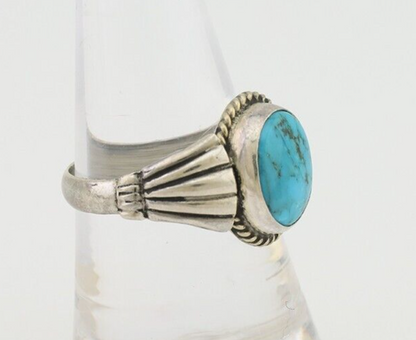 Navajo Ring 925 Silver Natural Turquoise Native American Artist C.80's Size 8.0