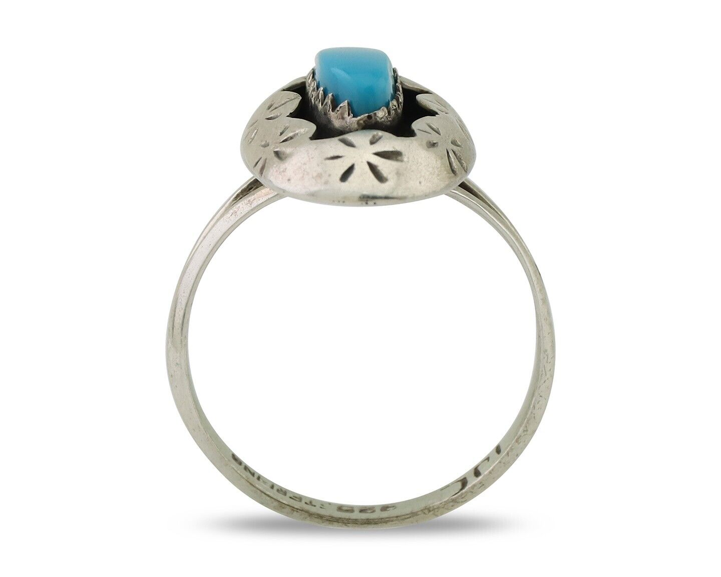 Navajo Ring 925 Silver Natural Blue Turquoise Signed IJC C.80's