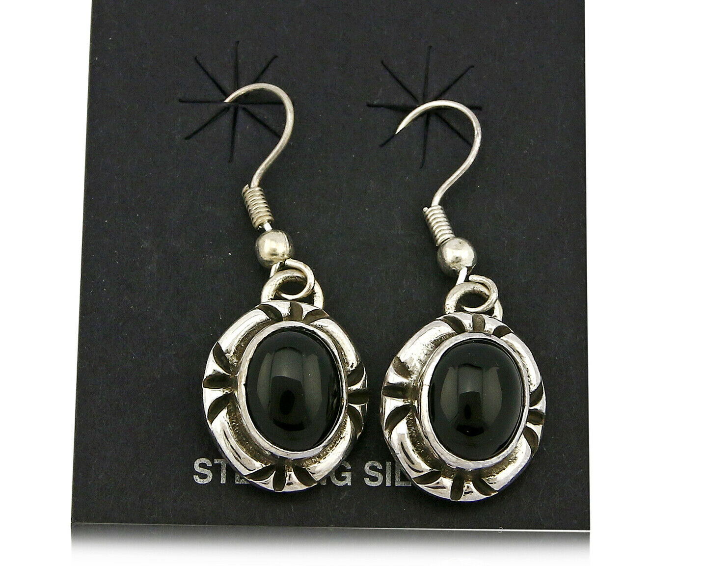 Navajo Hand Stamped Natural Mined Black Onyx .925 SOLID Silver Dangle Earrings