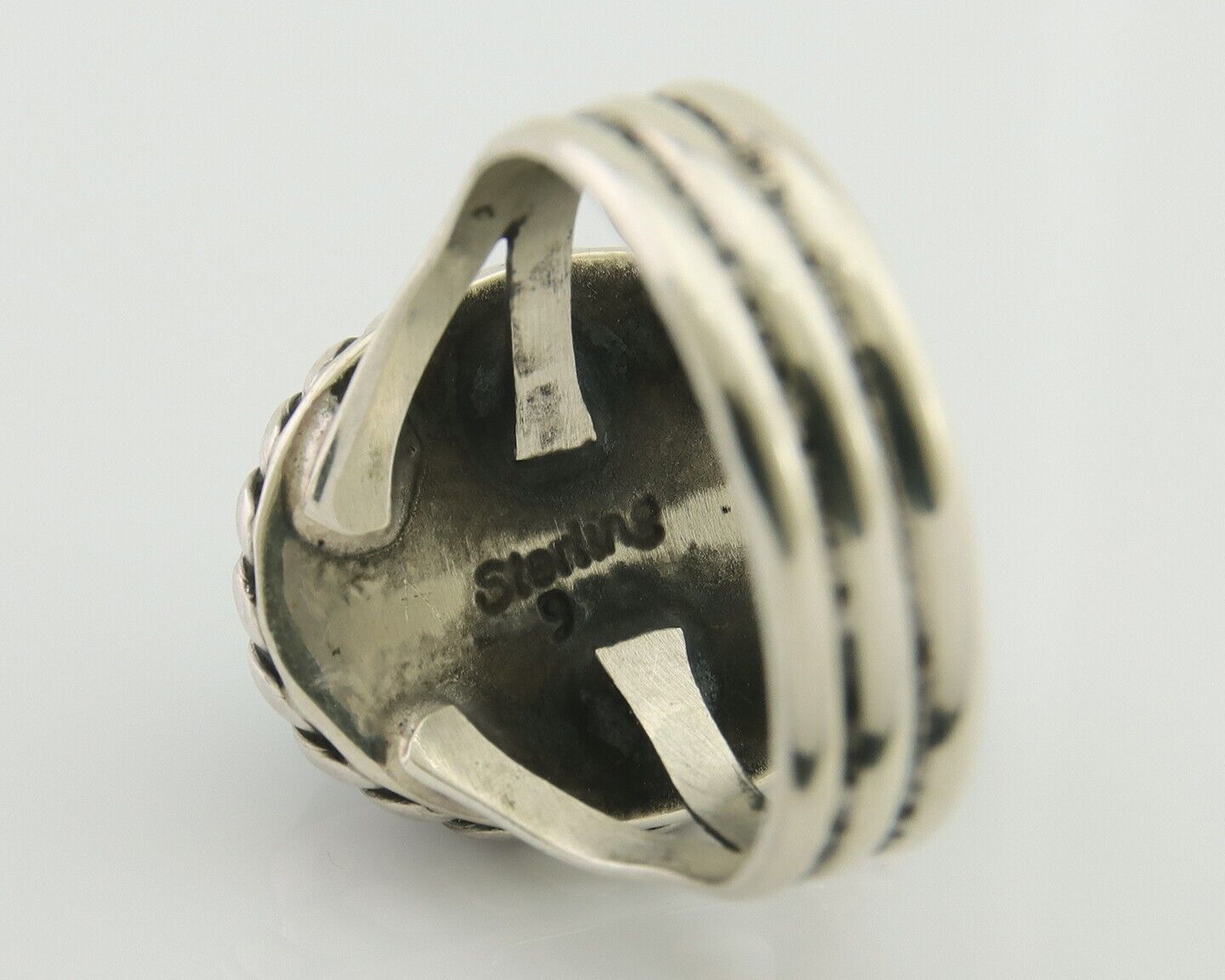 Navajo Ring 925 Silver Natural Malachite Native American Artist C.80's