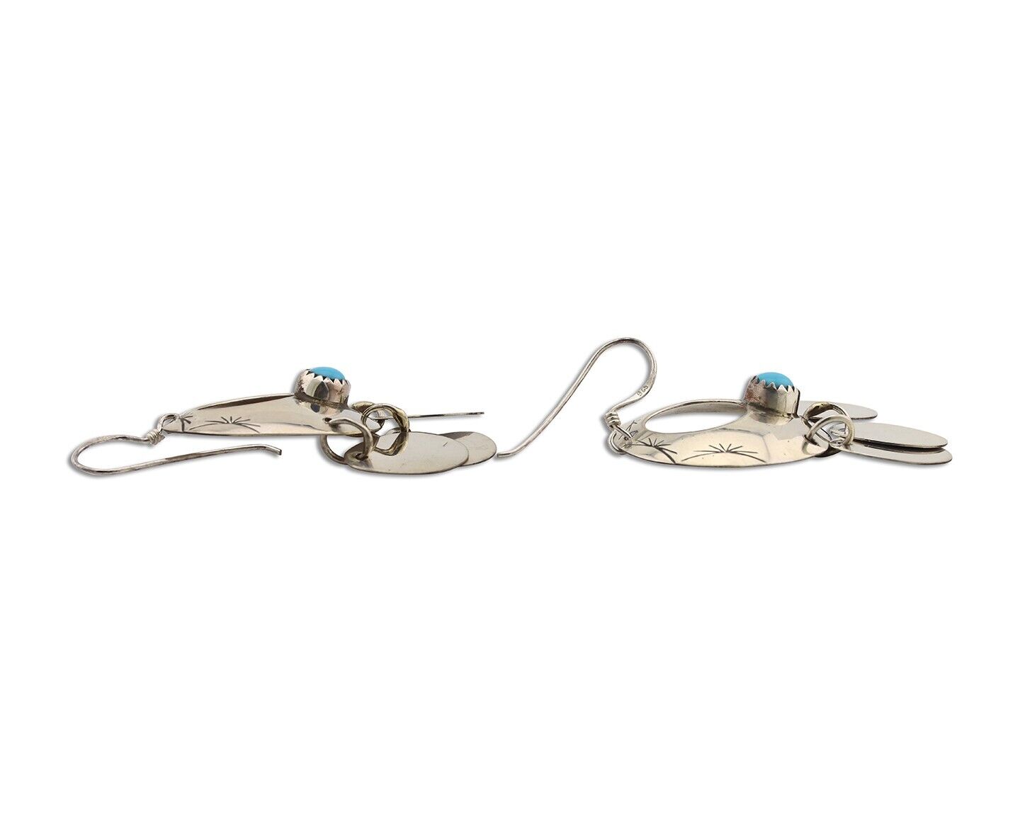 Navajo Dangle Handmade Earrings 925 Silver Blue Turquoise Native Artist C.80's