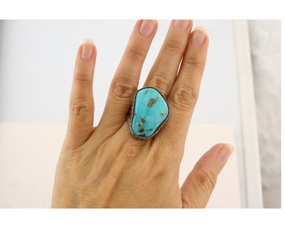 Navajo Ring 925 Sterling Turquoise Signed D Zachary C.80's Size 8.0