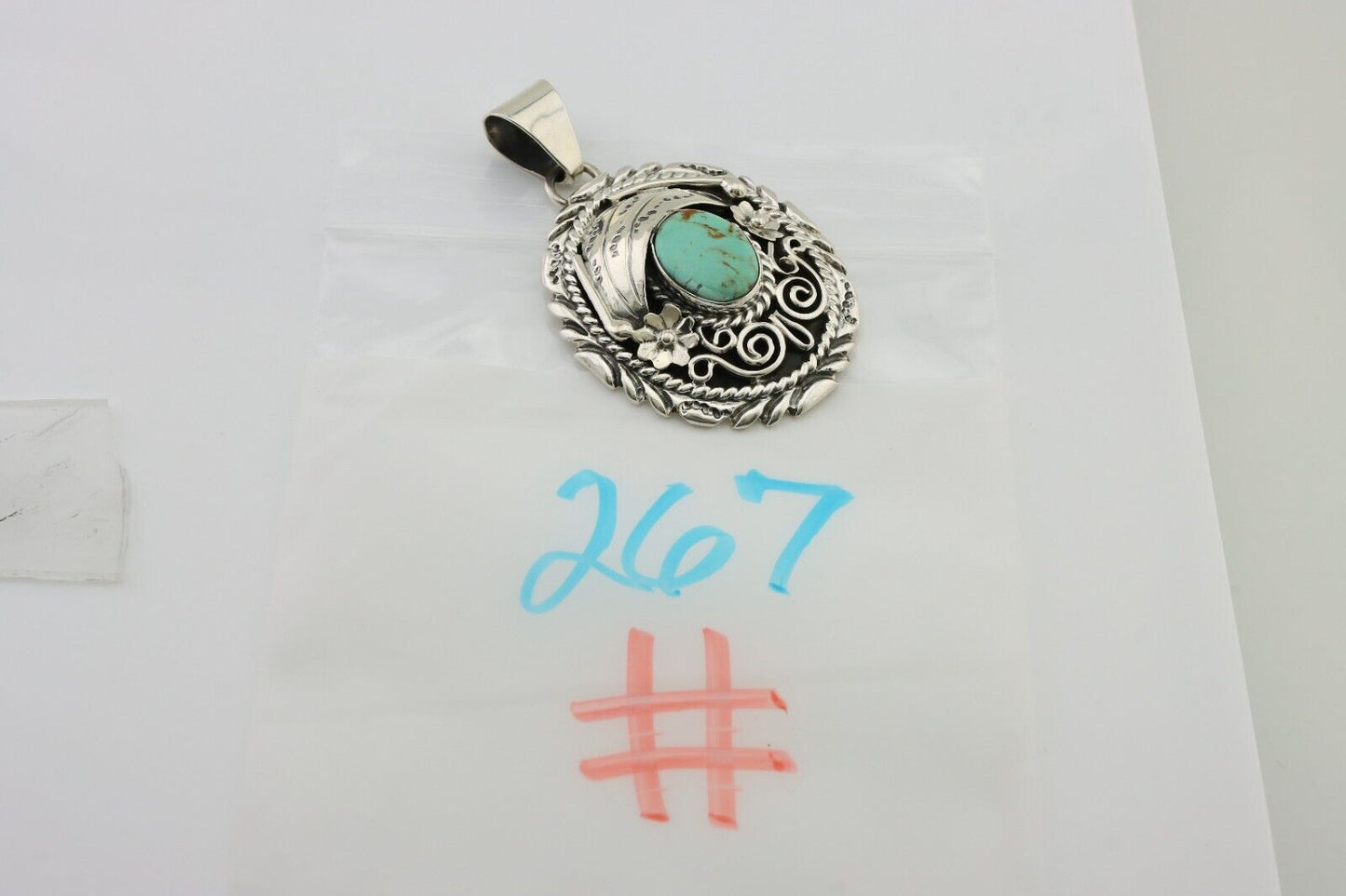 Navajo Pendant 925 Silver Kingman Turquoise Native American Artist C.80s